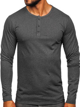 Antracitové pánske tričko s dlhými rukávmi s gombíkmi Bolf 1114