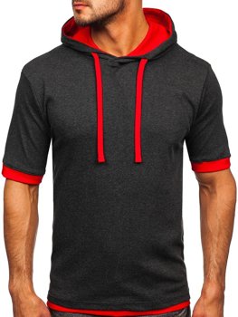 Antracitovo-červené pánske tričko s kapucňou bez potlače Bolf 08-1