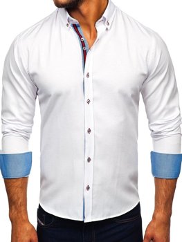 Biela pánska elegantá košeľa s dlhými rukávmi BOLF 5801-A