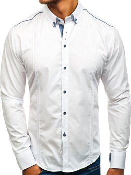 Biela pánska elegantá košeľa s dlhými rukávmi BOLF 8821