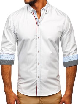 Biela pánska elegantá košeľa s dlhými rukávmi BOLF 8839