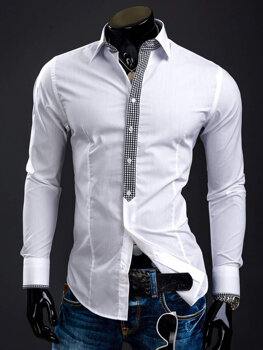 Biela pánska elegantná košeľa s dlhými rukávmi BOLF 0939