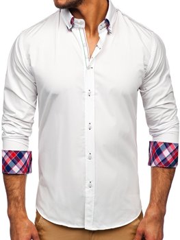 Biela pánska elegantná košeľa s dlhými rukávmi BOLF 2705