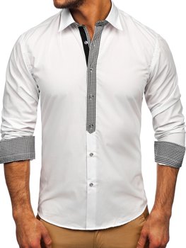 Biela pánska elegantná košeľa s dlhými rukávmi Bolf 6873