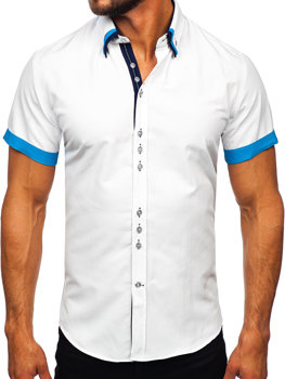 Biela pánska elegantná košeľa s krátkymi rukávmi BOLF 2926