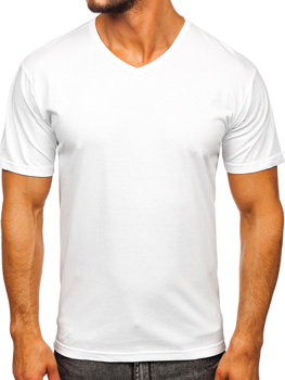 Biele pánske tričko bez potlače s výstrihom do V Bolf  192131