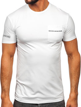 Biele pánske tričko s náprsným vreckom a potlačou Bolf MT3044