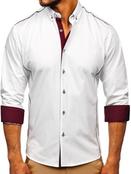 Bielo-bordová pánska elegantná košeľa s dlhými rukávmi Bolf 5722-1