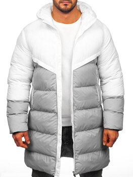 Bielo-sivá, dlhá pánska zimná bunda Bolf CS1007