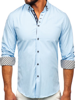 Blankytne modrá pánska košeľa s dlhými rukávmi Bolf 3762