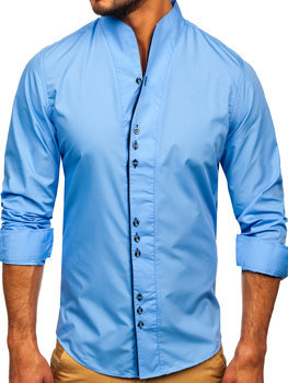 Bledomodrá pánska košeľa s dlhými rukávmi Bolf 5720