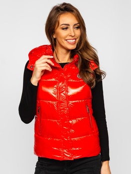 Červená dámska prešívaná vesta s kapucňou Bolf SW025