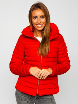 Červená dámska prešívaná zimná bunda bez kapucne Bolf 23063