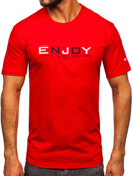 Červené pánske bavlnené tričko s potlačou Bolf 14739