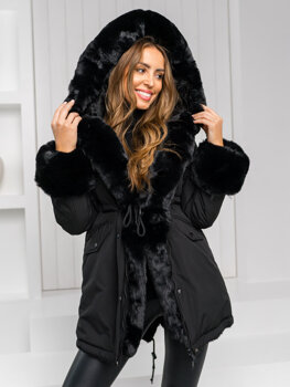 Čierna dámska zimná bunda parka s kapucňou Bolf 11Z8085