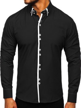 Čierna pánska elegantná košeľa s dlhými rukávmi BOLF 1721-1