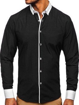 Čierna pánska elegantná košeľa s dlhými rukávmi BOLF 2782