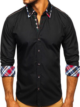Čierna pánska elegantná košeľa s dlhými rukávmi BOLF 3701