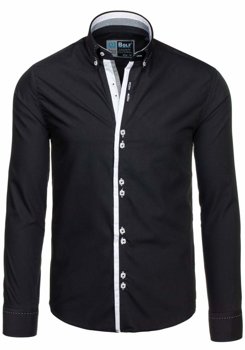 Čierna pánska elegantná košeľa s dlhými rukávmi BOLF 5814