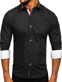 Čierna pánska elegantná košeľa s dlhými rukávmi BOLF 5826