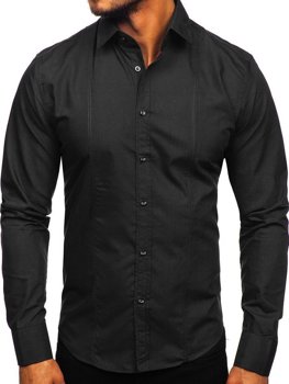 Čierna pánska elegantná košeľa s dlhými rukávmi BOLF 6944