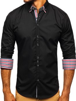 Čierna pánska elegantná košeľa s dlhými rukávmi Bolf 0926