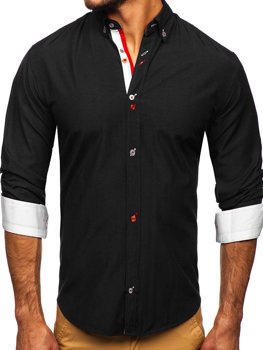 Čierna pánska košeľa s dlhými rukávmi Bolf 20710
