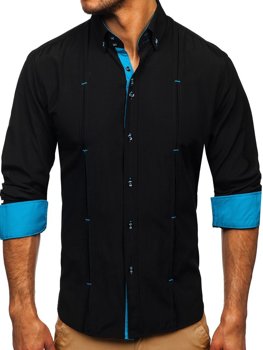 Čierna pánska košeľa s dlhými rukávmi Bolf 20725
