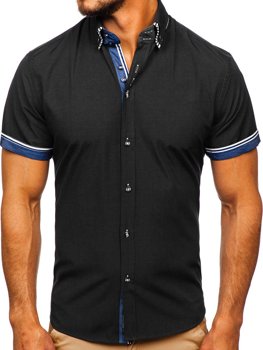 Čierna pánska košeľa s krátkymi rukávmi Bolf 2911-1