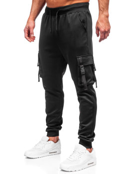 Čierne pánske teplákové jogger nohavice s cargo vreckami Bolf 8K1117