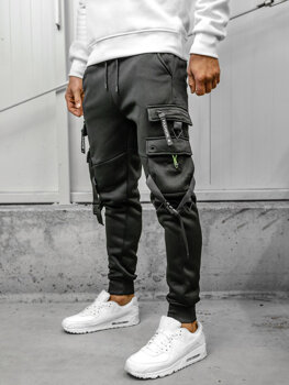 Čierne pánske teplákové jogger nohavice s cargo vreckami Bolf HSS015A