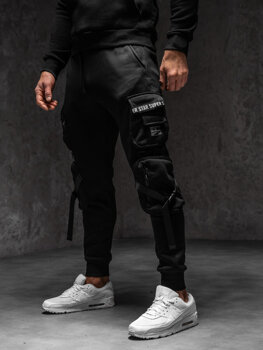 Čierne pánske teplákové jogger nohavice s cargo vreckami Bolf HSS017B