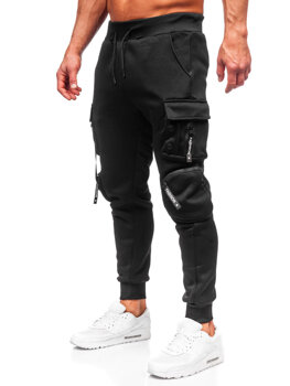 Čierne pánske teplákové jogger nohavice s cargo vreckami Bolf HSS118