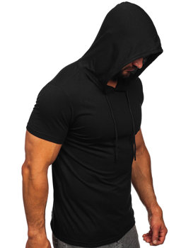 Čierne pánske tričko s kapucňou bez potlače Bolf 8T957