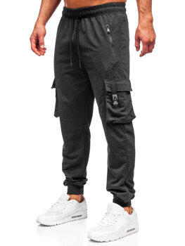 Grafitové pánske teplákové jogger nohavice s cargo vreckami Bolf JX6362