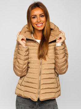 Hnedá dámska prešívaná zimná bunda bez kapucne Bolf 23063