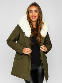 Khaki dámska zimná bunda parka s kapucňou Bolf 7034