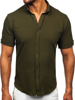 Khaki pánska mušelínová košeľa s krátkymi rukávmi Bolf 2013