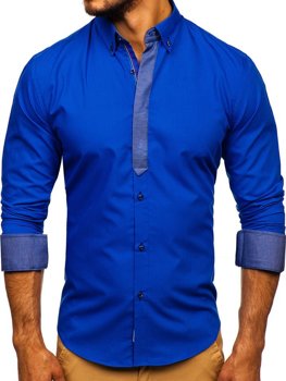 Kráľovsky modrá pánska elegantná košeľa s dlhými rukávmi BOLF 3725