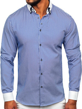 Modrá pánska elegantná košeľa s dlhými rukávmi BOLF 0909