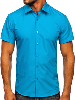 Modrá pánska elegantná košeľa s krátkym rukávom Bolf 7501