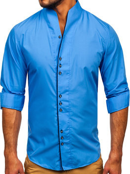 Modrá pánska košeľa s dlhými rukávmi Bolf 5720