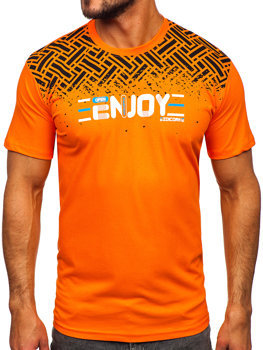 Oranžové pánske bavlnené tričko s potlačou Bolf 14720