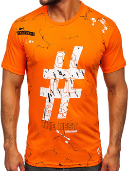 Oranžové pánske bavlnené tričko s potlačou Bolf 14728