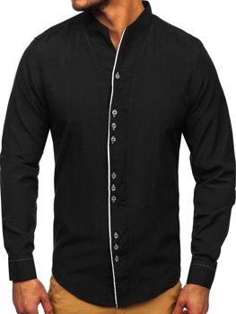 Pánska čierna košeľa s dlhými rukávmi Bolf 5720