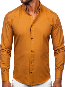 Pánska elegantná košeľa s dlhými rukávmi vo farbe ťavej srsti Bolf 5821-1