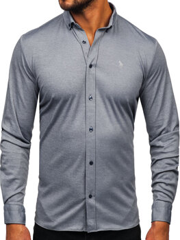 Sivá pánska casual košeľa s dlhými rukávmi Bolf 500