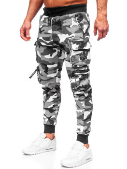 Sivé pánske cargo teplákové jogger nohavice s maskáčovým vzorom Bolf HSS123