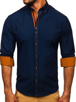 Tmavomodrá pánska elegantná košeľa s dlhými rukávmi BOLF 4707