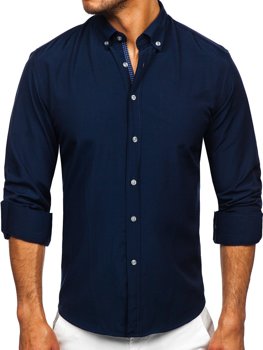 Tmavomodrá pánska košeľa s dlhými rukávmi Bolf 20716